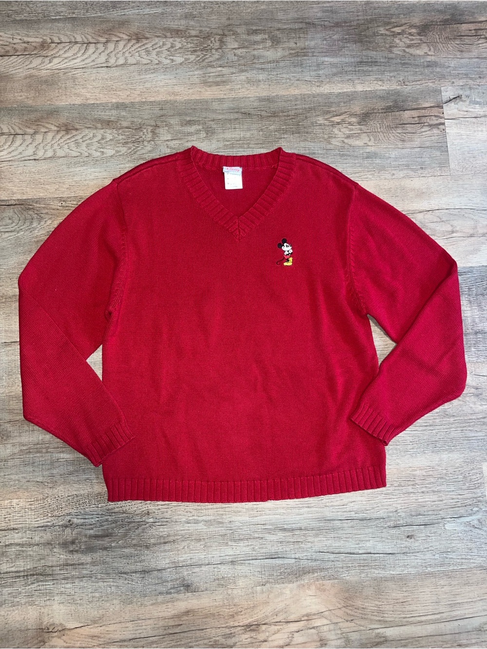 Disney Mickey Mouse 100% Cotton V-Neck Sweater in Red Size Medium